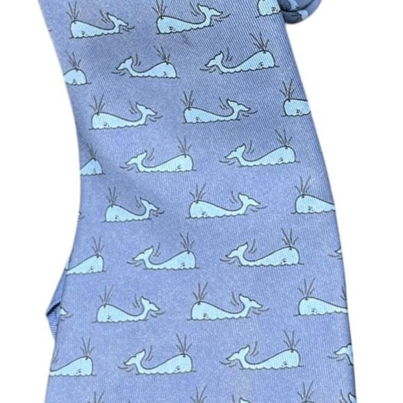Hermes Royal Blue & Off-White Whale Ocean Print Silk Necktie 7294 EA - Picture 6 of 7
